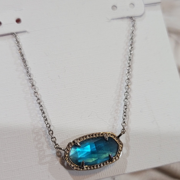 NWT KENDRA SCOTT PEACOCK BLUE ILLUSION NECKLACE EARRING SET - Picture 9 of 9